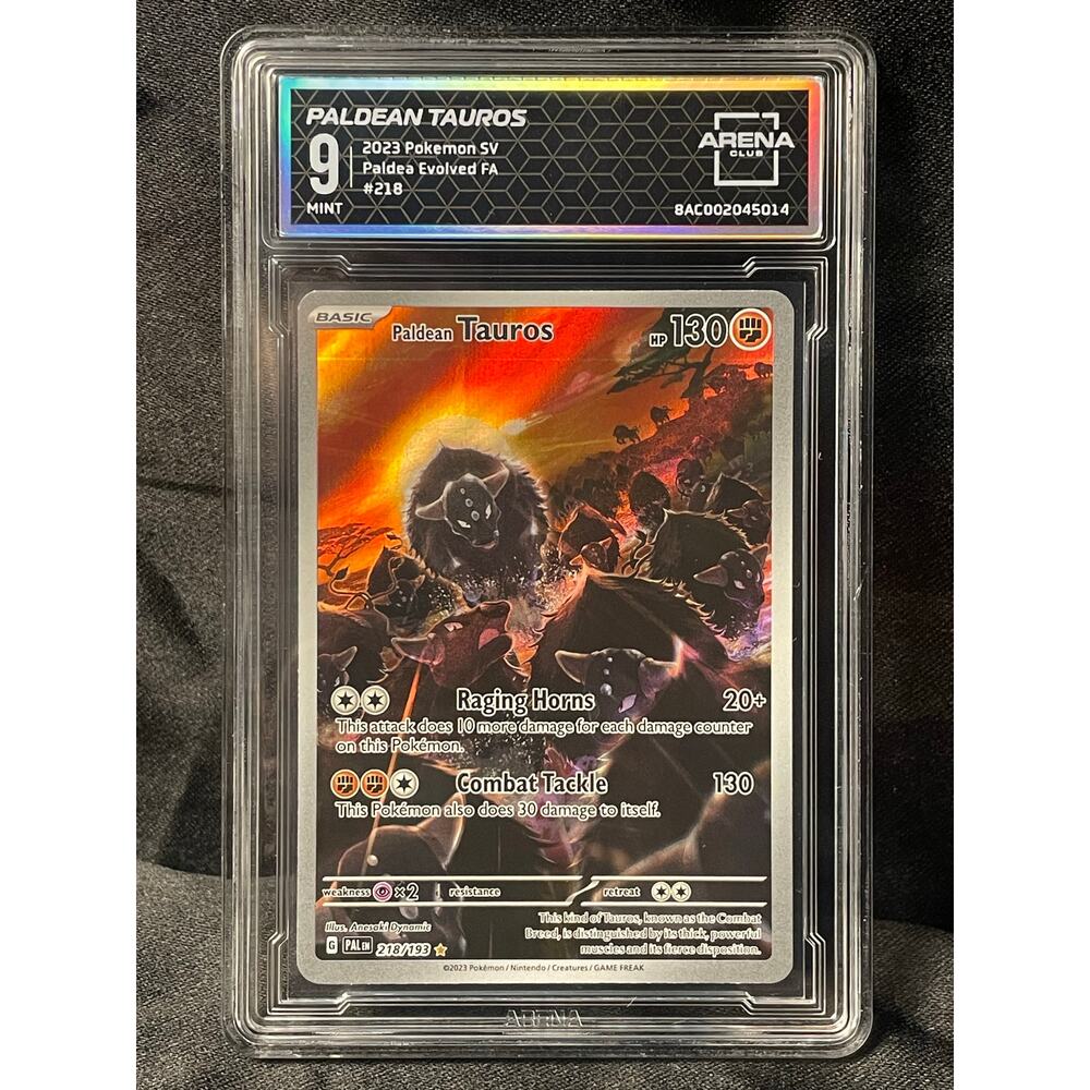 2023 Paldean Tauros #218 Pokémon Paldea Evolved Full Art ArenaClub Graded MINT 9
